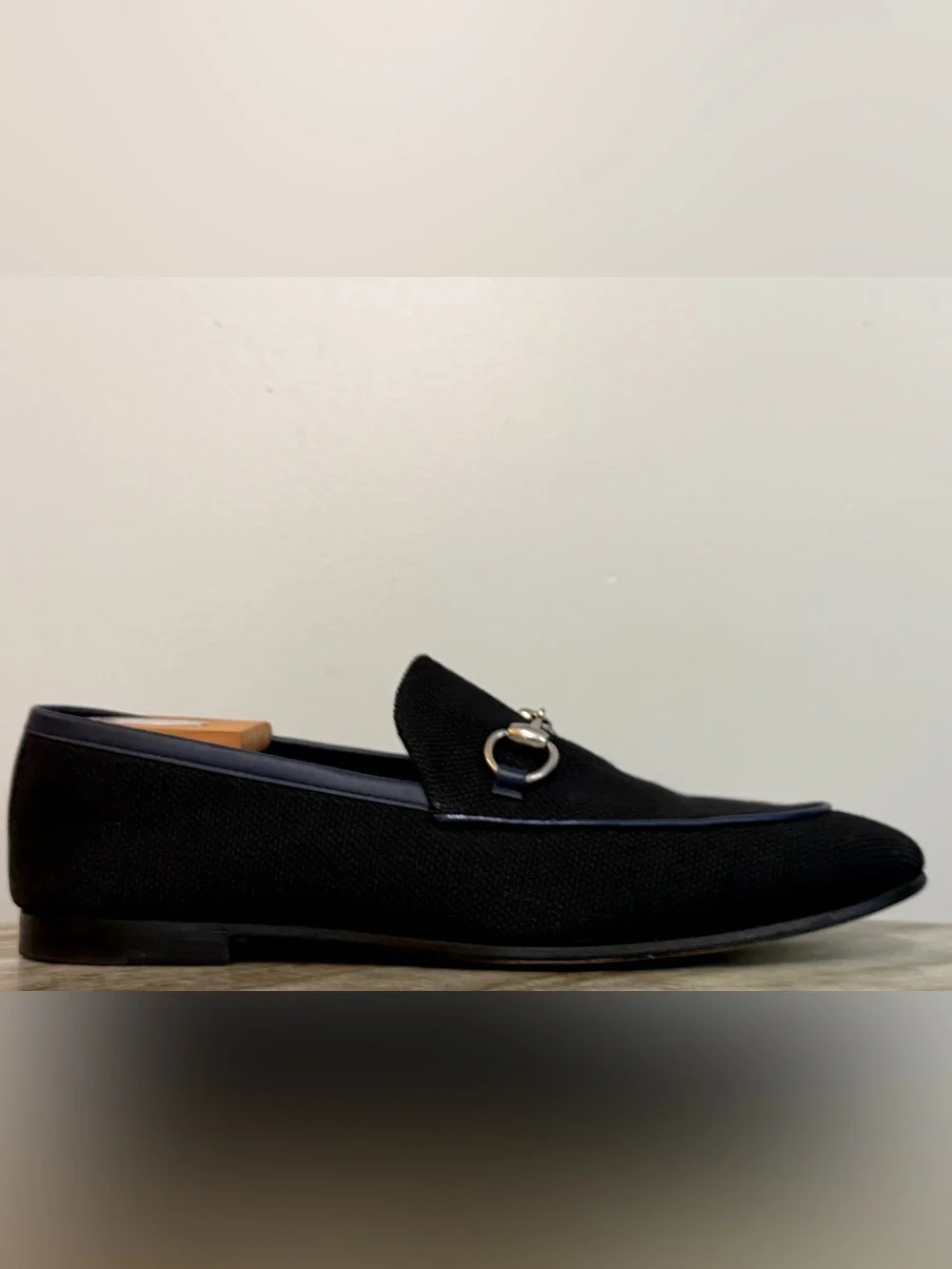 GUCCI BRIXTON Black Canvas Blue Leather Horsebit Loafer US 10.5 Gucci 10 Jordaan